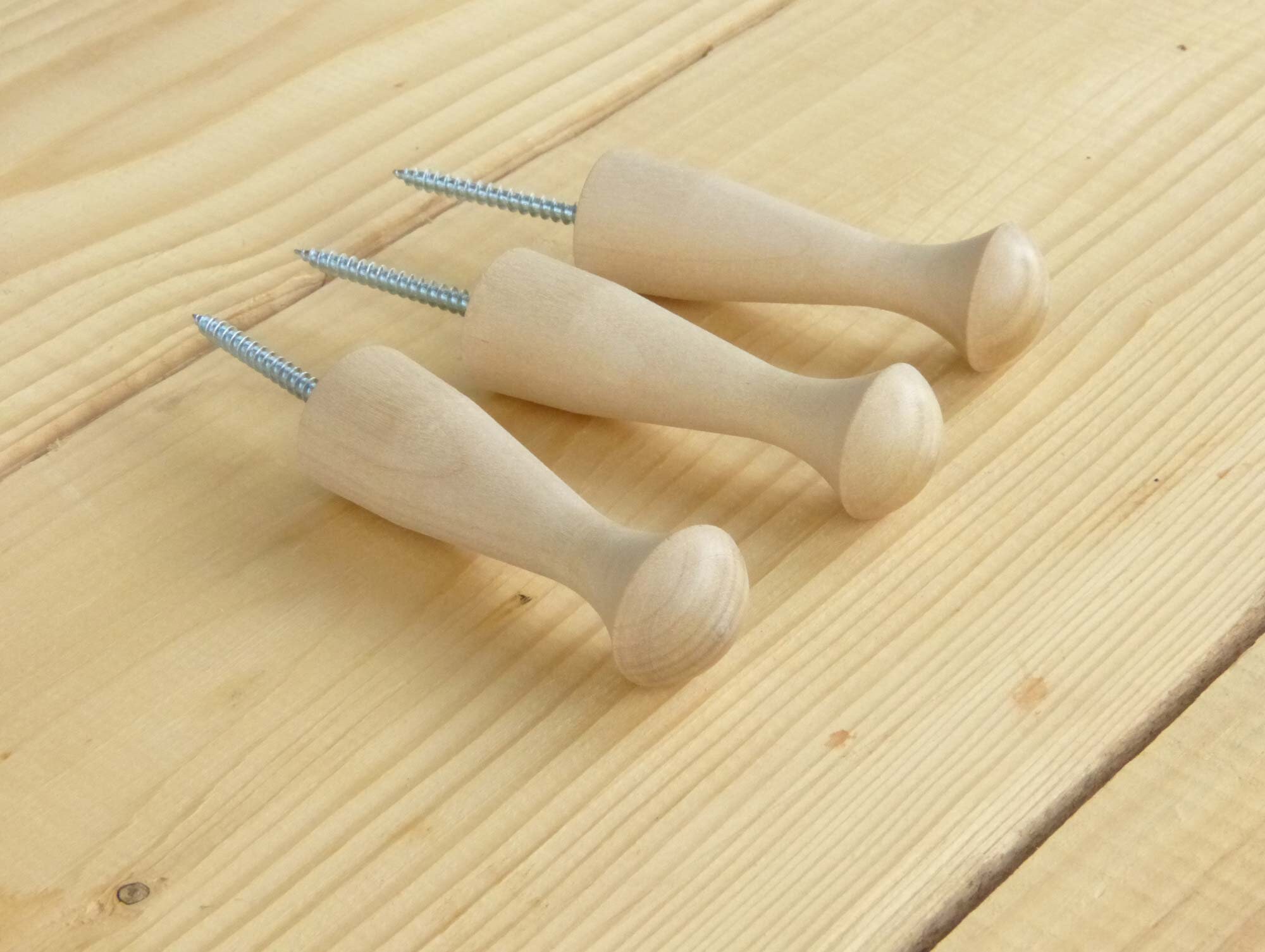 Wooden wall hooks set of 3 Unfinished wall hook Rustic towel Etsy