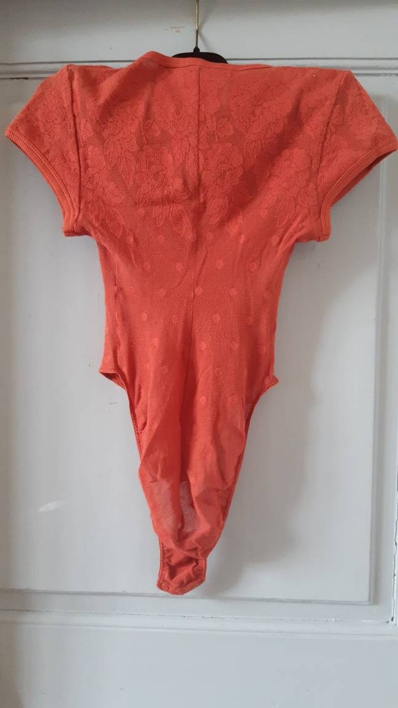 Vintage Bodysuit Lingerie, Brick Red, Rooses and … - image 4