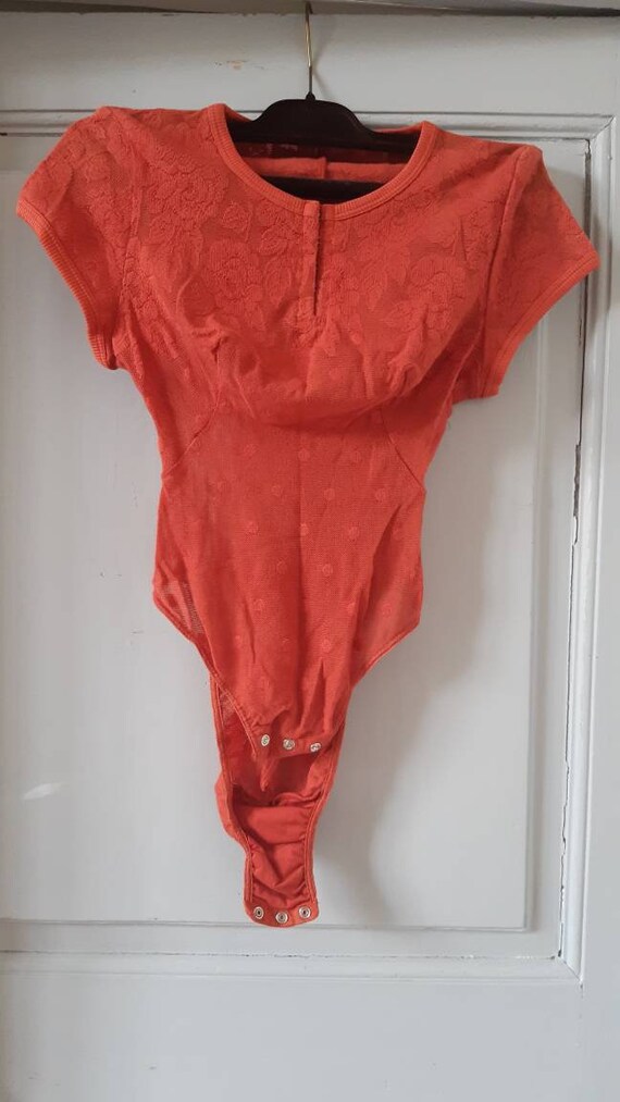 Vintage Bodysuit Lingerie, Brick Red, Rooses and … - image 1