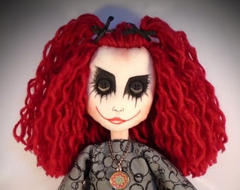 Collectable doll, Gothic Art doll, Handmade art figure, Cloth Doll, hand painted, cloth art, gift for sister, quirky gift, creepy clown