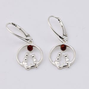 Sterling silver earrings with natural Baltic amber, amber drop earrings, dangle earrings, honey amber earrings, cat earrings, organic amber