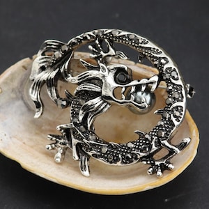 Silver dragon brooch, dragon pin