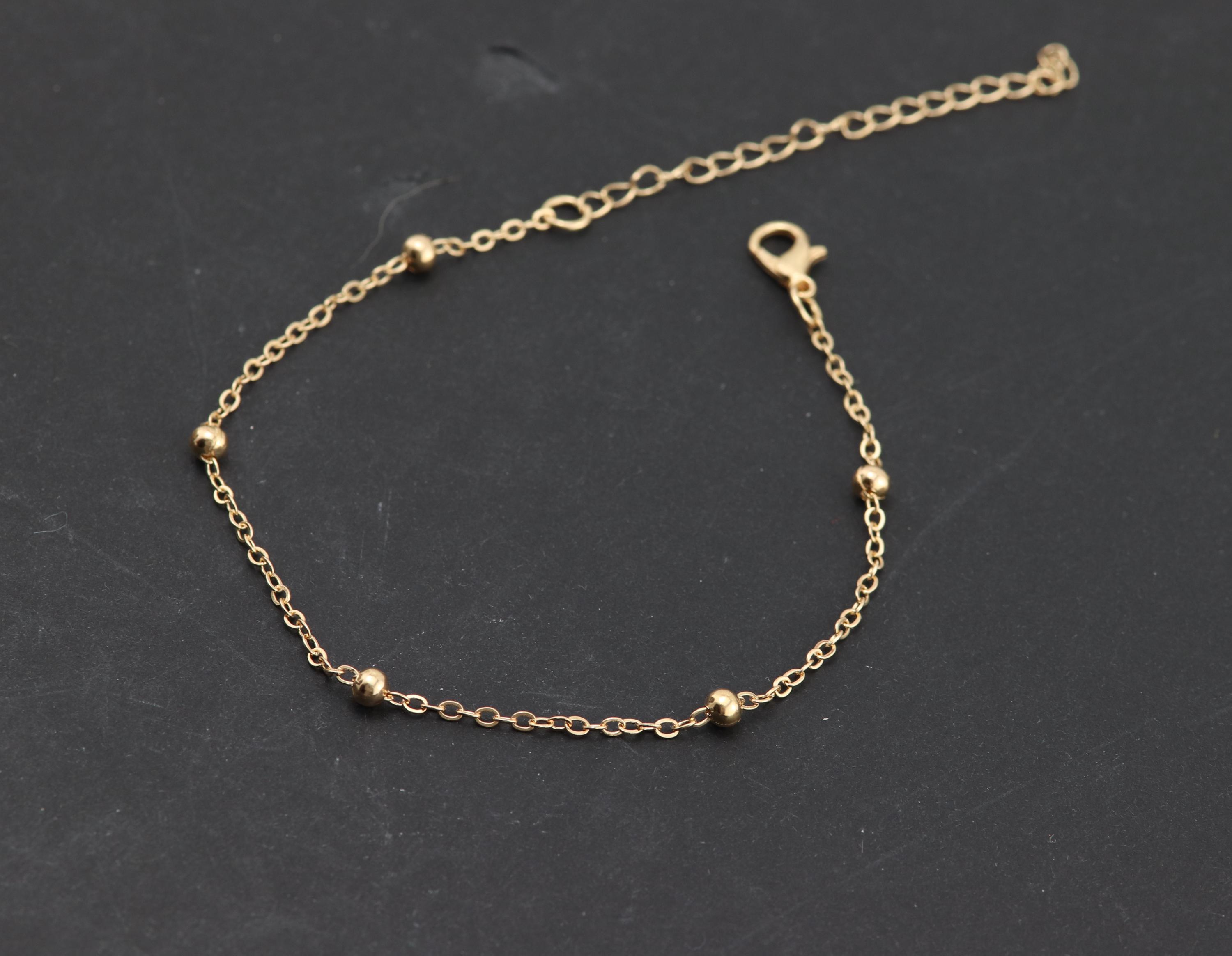 丸いビーズが付いた金メッキのリンクチェーンアンクレット - Etsy 日本