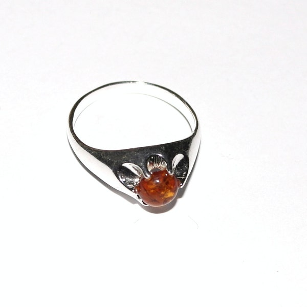 sterling silver ring with natural Baltic amber