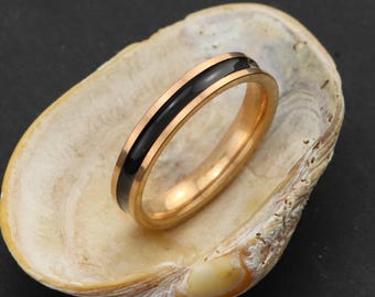 Black Ceramic Ring with Gold Plated Band: Elegant Wedding Jewelry
