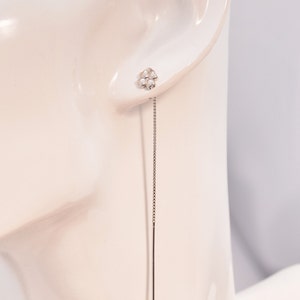 Solid Silver (925) long Earrings clear natural zircon