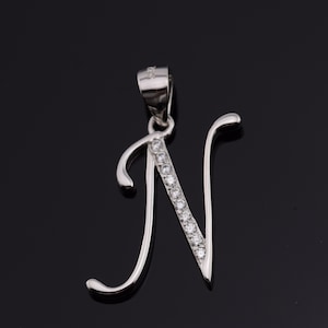 Colgante de plata de ley con piedra preciosa de circón transparente natural, colgante de letras N, amuleto de letras N, colgante de letras, amuleto de letras, colgante de piedras preciosas