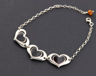 Sterling Silver Heart Charm Bracelet - Adjustable Chain