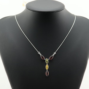 Sterling Silver Necklace: Gemstone Pendant, Adjustable Chain (46cm)
