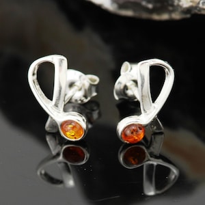 Sterling silver earrings with natural Baltic amber, amber stud earrings, amber gemstone earrings, cognac amber earrings, push back earrings