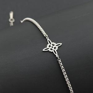 Pulseira de nó de bruxa banhada a prata, pulseira de nó de bruxa celta, pulseira de tamanho ajustável