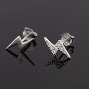 Sterling Silver Lightning Bolt Stud Earrings with White Zircon