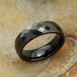 Black faceted ceramic rings, Ceramic Ring, ceramic wedding ring, ceramic stacking ring, ceramic band, black band