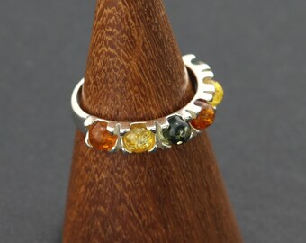 Sterling silver ring with natural Baltic amber, amber ring, amber band ring, band ring, Baltic amber ring, gemstone ring, sterling silver