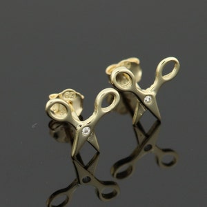 Sterling silver gold plated earrings, gold plated earrings, gold plated stud earrings, scissors earrings,  gold plated scissors earrings
