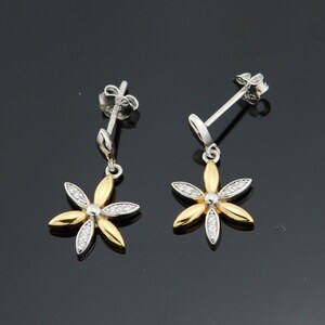 Sterling silver gold plated natural zircon flower earrings, flower earrings, flower earrings with natural zircon, sterling silver stud earri