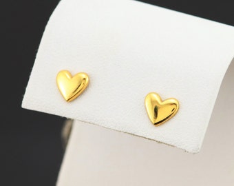 Sterling silver gold plated stud heart earrings, stud heart earrings, simple heart earrings, gold plated kids earrings, girly stud earrings