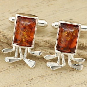 Sterling silver and natural Baltic amber cuff links, cuffs