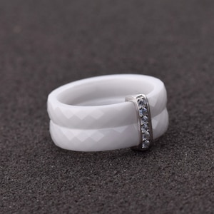 White ceramic rings, Ceramic Ring, Elegant ring, ceramic wedding ring, ceramic stacking ring, ceramic band, white band, modern band, zircon
