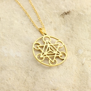 18K Gold Plated Metatron Cube Sacred Geometry Necklace, Celtic Knot Necklace, Lucky Yoga Jewelry