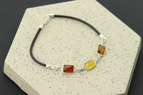 Buy Sterling Silver Amber Square Pendant Bracelet Online