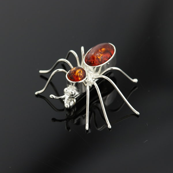 Sterling silver brooch with natural Baltic amber, amber jewellery, amber brooch, spider brooch, amber pin, 925 sterling silver brooch pin