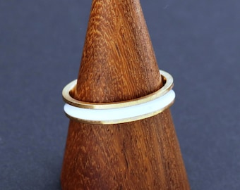 White Ceramic Ring with Gold Plated Band - Elegant Wedding Jewelry