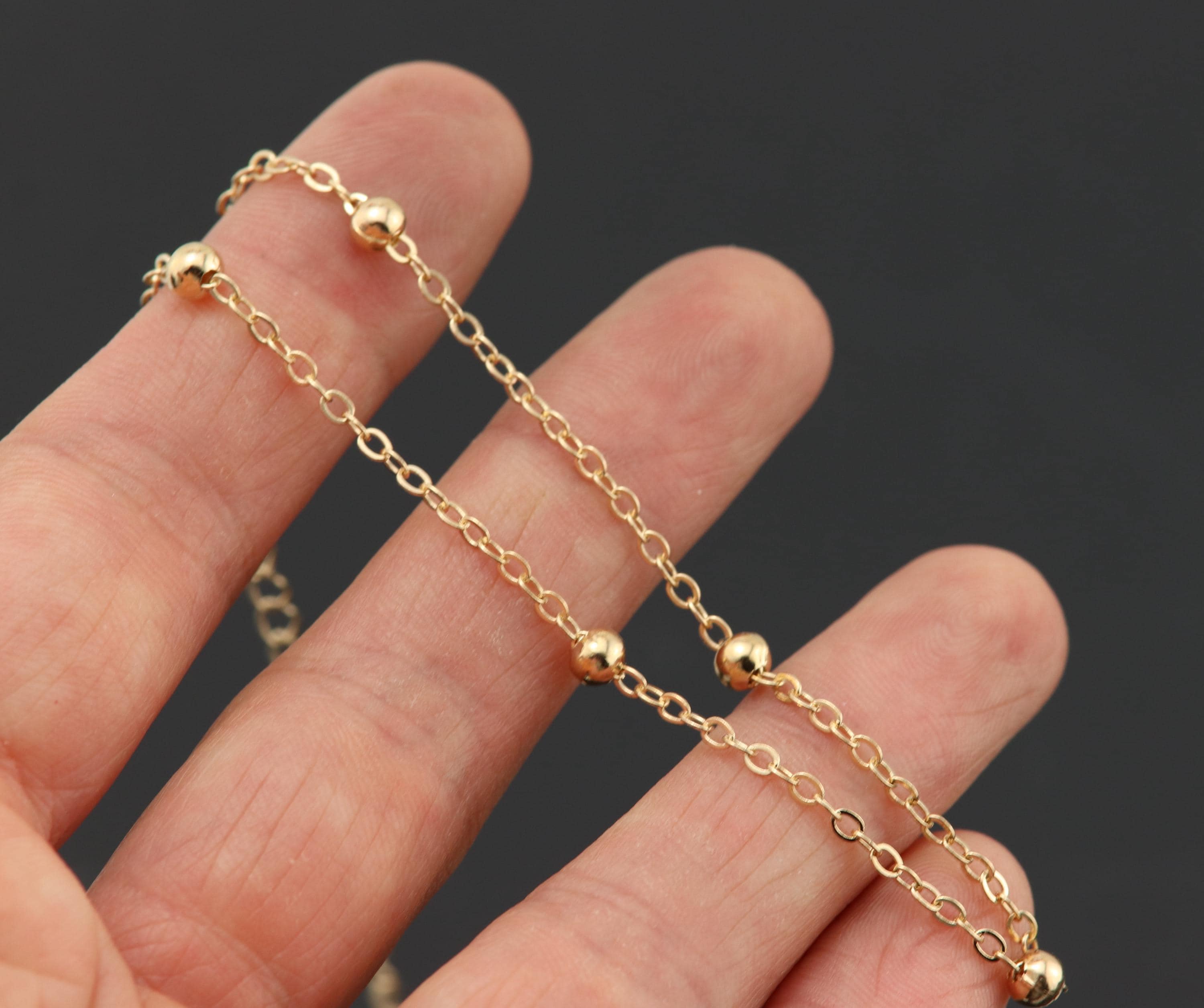 丸いビーズが付いた金メッキのリンクチェーンアンクレット - Etsy 日本