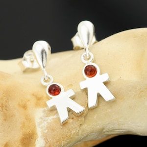 Sterling silver earrings with natural Baltic amber, amber stud earrings, amber push back earrings, gemstone earrings, orange amber earrings