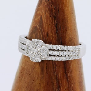 Anillo de plata de primera ley con circonita natural transparente, anillo de trébol
