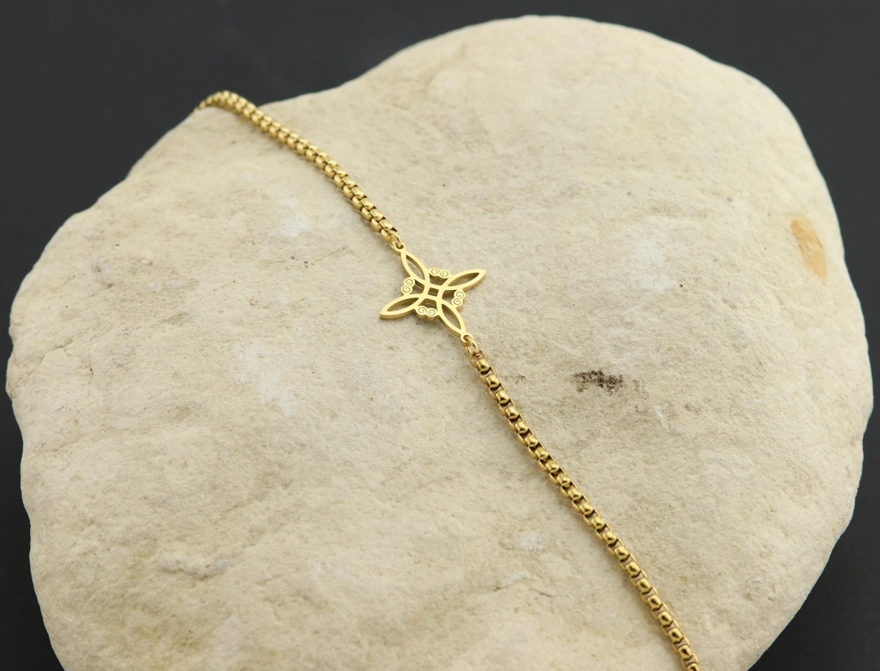 Kkjoy – Bracciale Regolabile Con Nodo Delle Streghe, Corda Intrecciata E Ciondolo In Acciaio Inox Oro, Gioiello Celtico