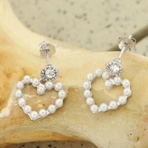 Sterling Silver (925) heart Pearl stud earrings, heart studs