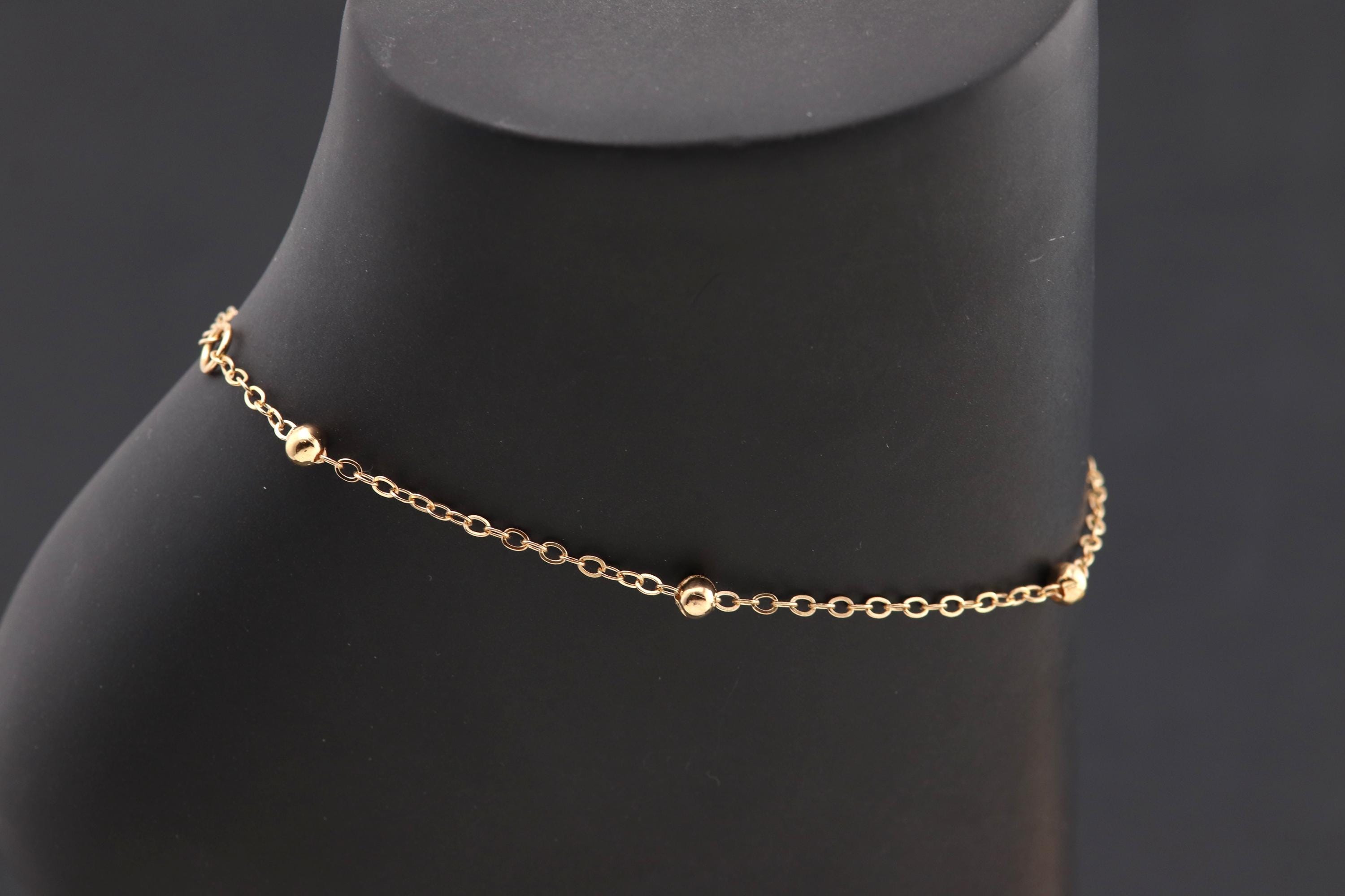 丸いビーズが付いた金メッキのリンクチェーンアンクレット - Etsy 日本