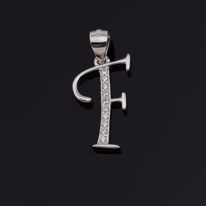 Colgante de plata de ley con piedra preciosa de circón transparente natural, colgante de letras F, amuleto de letras F, colgante de letras, amuleto de letras, colgante de piedras preciosas