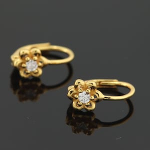 Sterling silver gold plated natural zircon flower earrings
