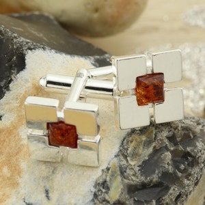 Sterling silver and natural Baltic amber cuff links, cuffs