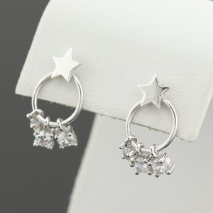 Sterling Silver (925) earrings, silver earrings with zircon, round earrings, circle earrings, silver circle earrings, zircon star earrings