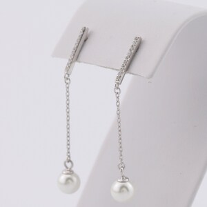 Sterling Silber (925) Tropfen baumeln Perle Zirkon Ohrringe
