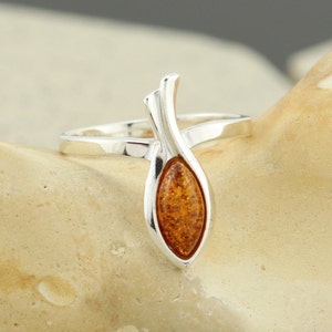 Sterling silver and natural Baltic amber ring