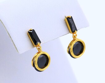 イヤリング Sterling Silver, 18K Yellow Gold & Onyx Stud Earrings Sterling Silver (925) Gold Plated Black Zircon Stud Earrings