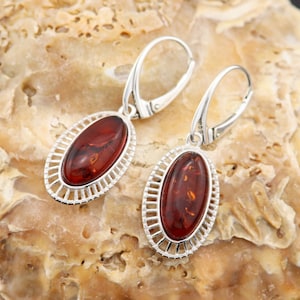 Sterling silver natural Baltic amber drop dangle earrings
