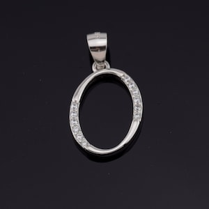 Sterling silver pendant with natural clear zircon gemstone, O letter pendant, O letter charm, letter pendant, letter charm, gemstone pendant