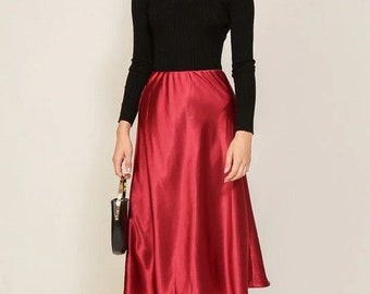 Satin Midi Flare Skirt| Madison Gable Designs