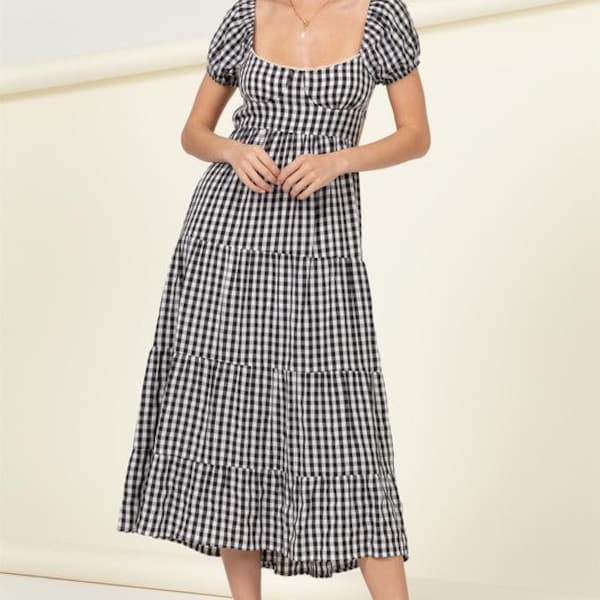 Bonnie Gingham Print Maxi Dress - Black & White
