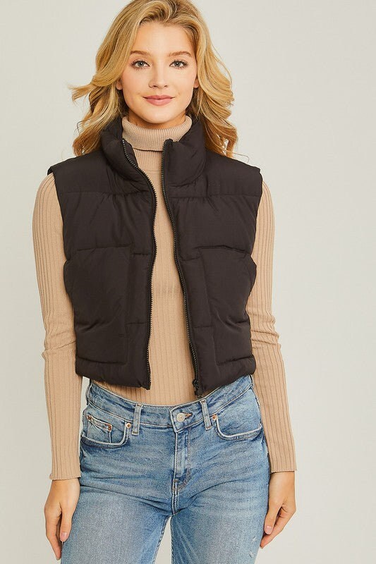 High Neck Padded Puffer Vest with Storage Pouch main image 1