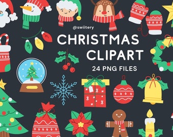 Christmas Clipart PNG | Holiday Decoration Graphics For Christmas Day | Santa,Gifts,Snowflake,Reindeer,Mistletoe | Digital Instant Download