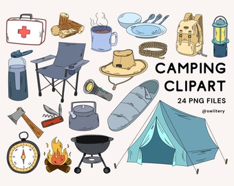 Camping Clipart Set PNG, Campground Outdoor Activity Illustration | Digital Instant Download