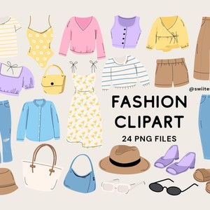 Fashion Clipart Set PNG, Cloth And Accessory Illustration | Digital Instant Download