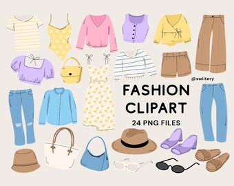 Fashion Clipart Set PNG, Cloth And Accessory Illustration | Digital Instant Download