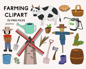 Farming Clipart Set PNG, Agriculture Illustration | Digital Instant Download